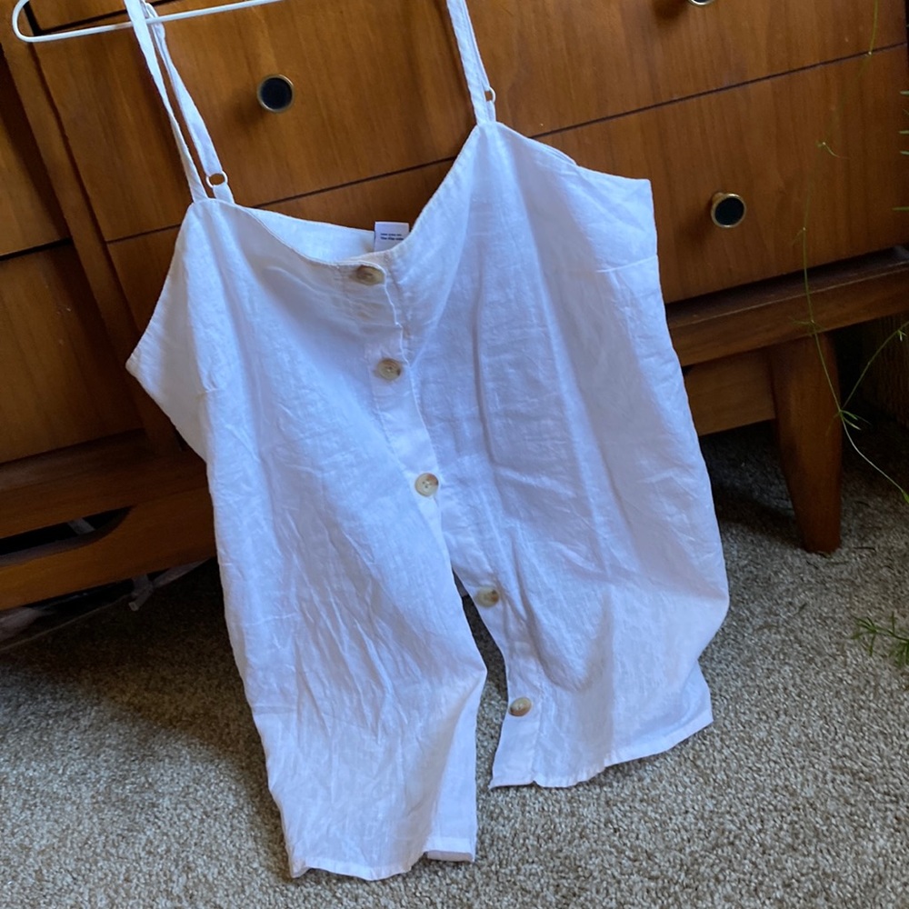 White Linen Button Up Tank